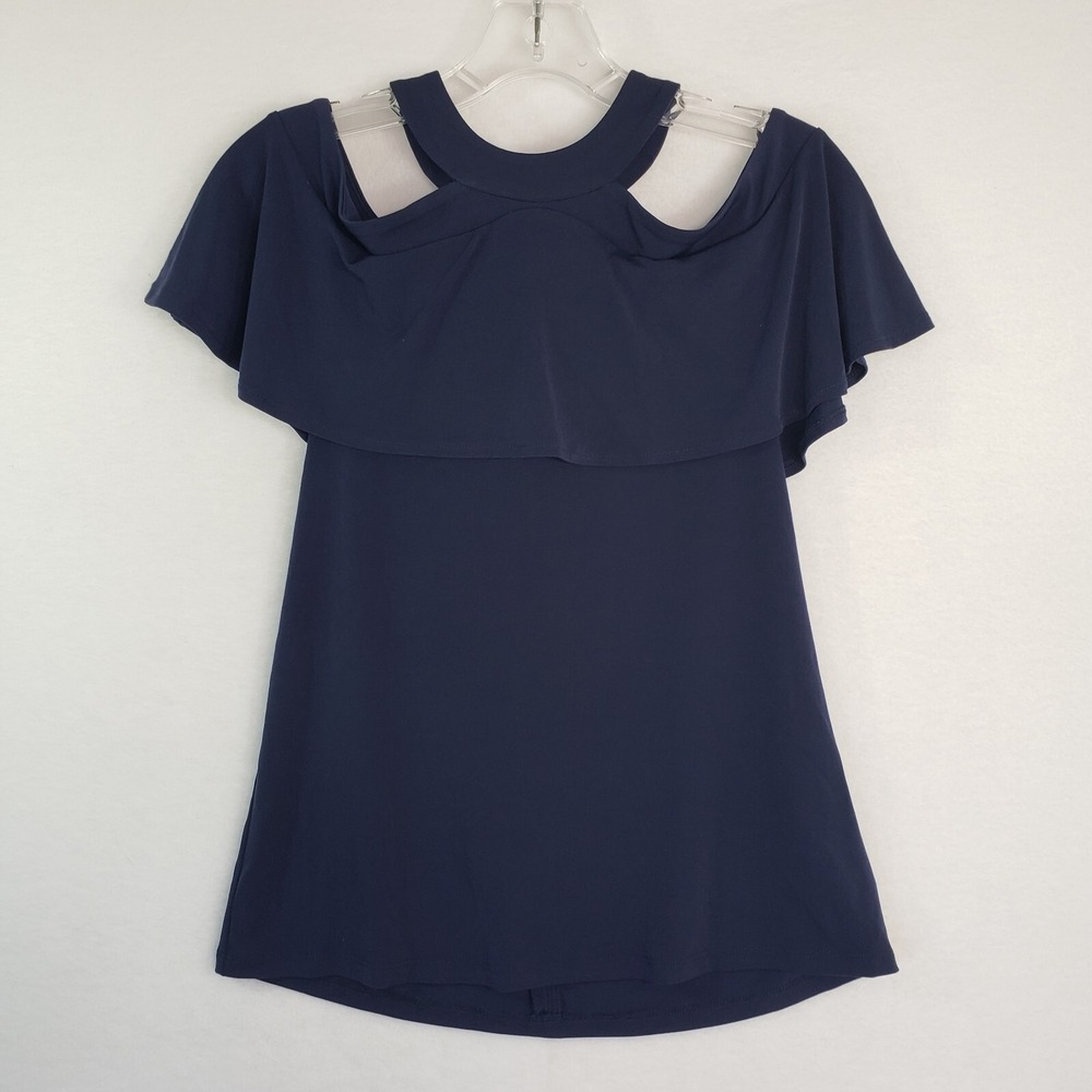 Michael Kors Blouse Womens Size XXS Navy Blue Dress Cold Shoulder Flutter Sleeve